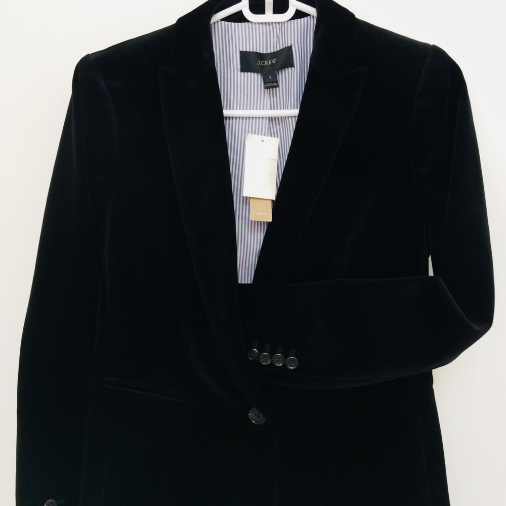 New J. Crew Black Velvet Parke Blazer, size 2